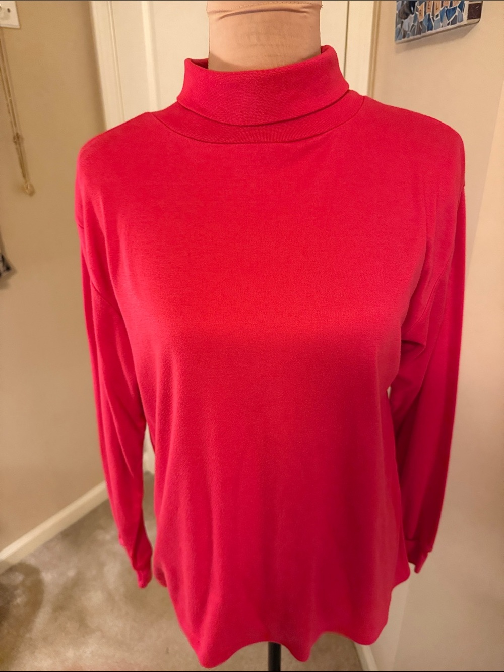 Women's Red Turtleneck Long-Sleeve Top
